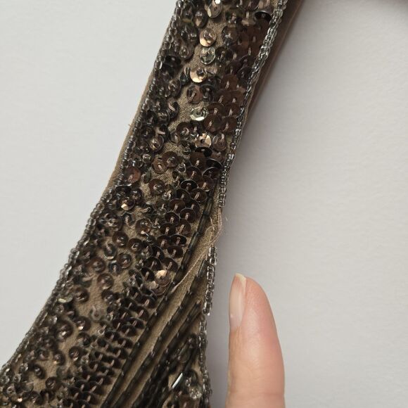 Sue Wong Dress Womens 4 Brown Silk Sleeveless Sequin Bead Nocturne Cocktail Deco - Picture 12 of 13